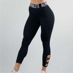 ALPHALETE | Cropped Black Criss Cross Strap Leggings Branded Women’s Size Small